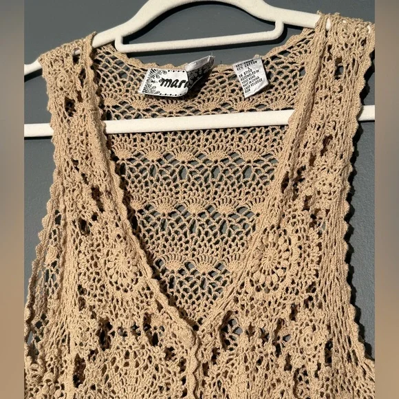 Marie y. Crochet vest Y2K beige size large top shirt with buttons - Picture 3 of 7